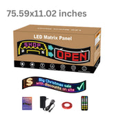 RGB LED Matrix Display Panel 75.59" × 11.02". Bluetooth APP Controlled Scrolling LED Sign Board with Remote & Power Adapter