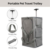 Portable Pet Travel Trolley 4-in-1 Rolling Carrier with Detachable Wheels & Shoulder Bag.