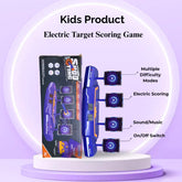 Electric target scoring game with packaging on a white and purple background