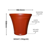 Brown flower pot with measurements and material details