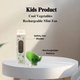 Green rechargeable vegetable mini fan with packaging