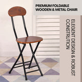 Premium Foldable Wooden & Metal Chair Round Seat Folding Dining Accent Chair with Elegant Design