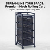 Premium Mesh Rolling Cart 4 Drawer Metal Storage Trolley with Wheels