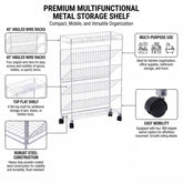 Slim Rolling Storage Cart 4 Tier Wire Rack with Angled Shelves & Wheels