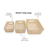 3 beige storage baskets