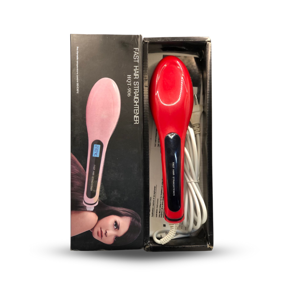 Fast Hair Straightener Brush for Women | Digital LCD Screen Display, 2-in-1 Styling, High/Low Adjustable Speed Heat, Lightweight & Portable