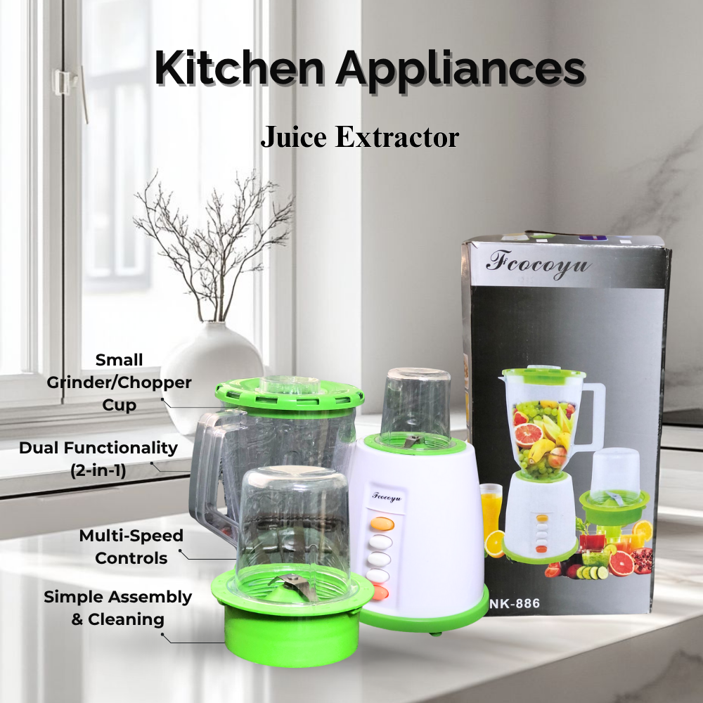 Electric Juicer Blender & Grinder | 2-in-1 | Multi-Speed Juice Extractor with Small Grinder/Chopper Cup, Easy Assembly & Cleaning | Ideal for Fruits, Vegetables & Spices