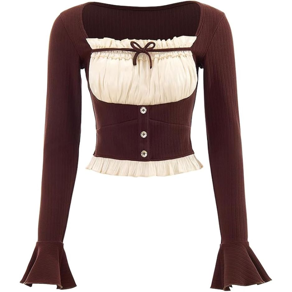 Top Brown Woman Ruffle