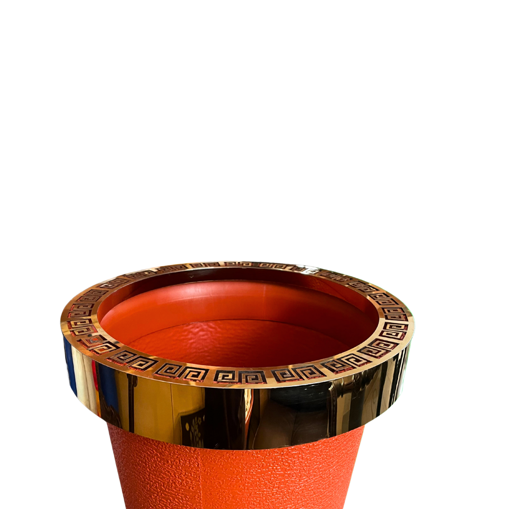 Durable Plastic Corner Flower Pot - Premium Decorative Outdoor & Indoor Plant Containers, Perfect For Gardening & Nursery Use | 16 Inch Large with Gold Metal Ring – Comes in Multi Colors