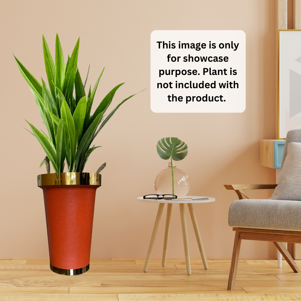 Durable Plastic Corner Flower Pot - Premium Decorative Outdoor & Indoor Plant Containers, Perfect For Gardening & Nursery Use | 16 Inch Large with Gold Metal Ring – Comes in Multi Colors