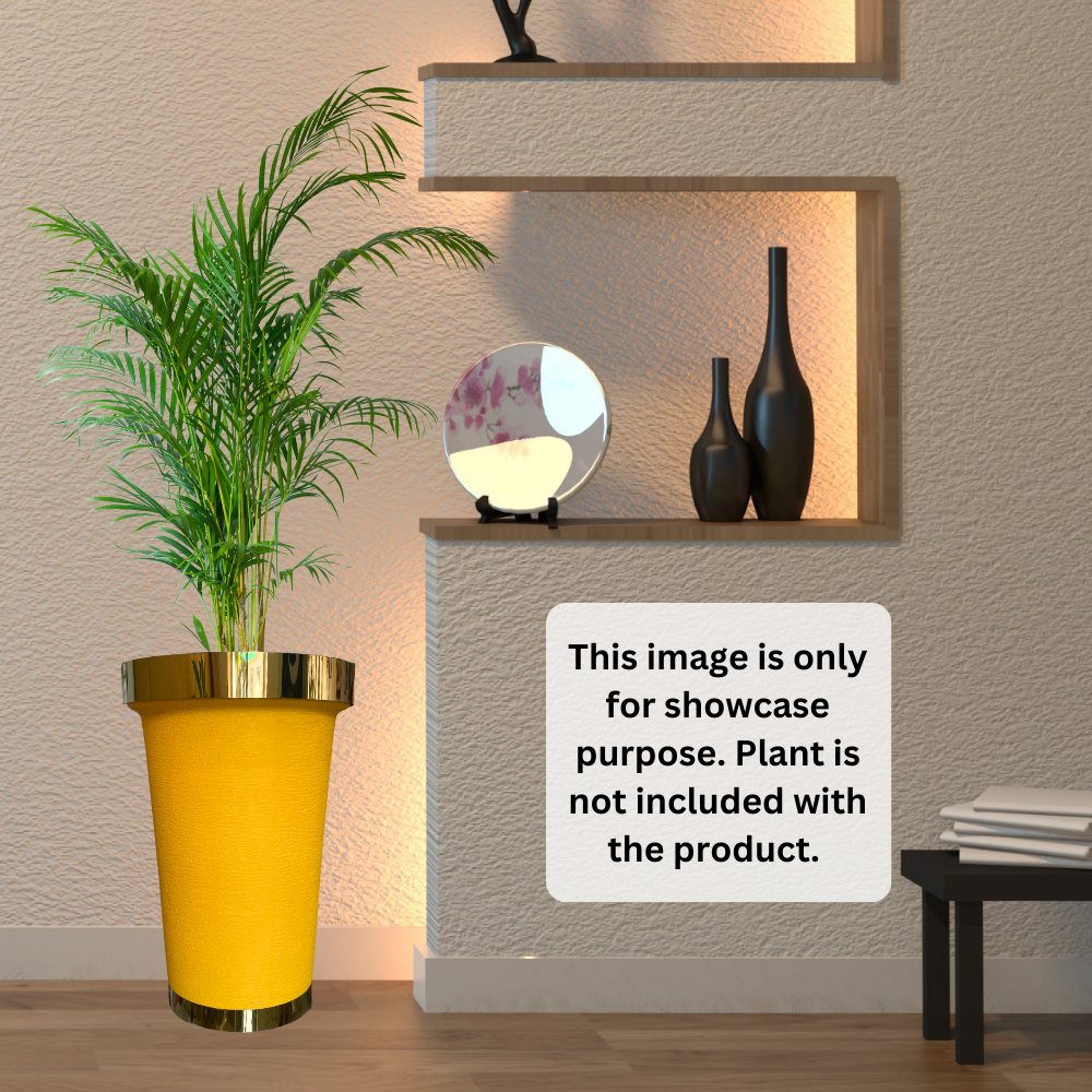 Durable Plastic Corner Flower Pot - Premium Decorative Outdoor & Indoor Plant Containers, Perfect For Gardening & Nursery Use | 16 Inch Large with Gold Metal Ring – Comes in Multi Colors