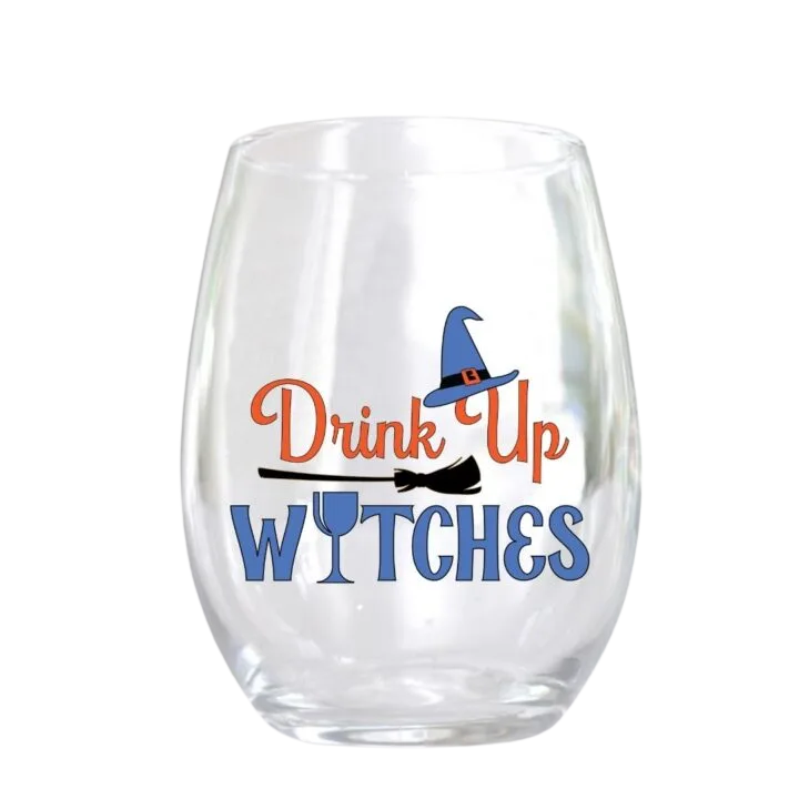 Witches Drink Up" Halloween Stemless Wine Glass