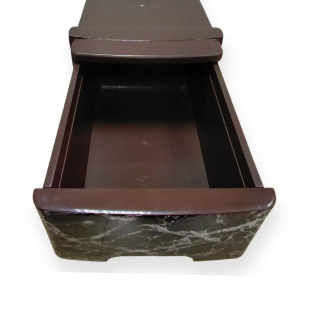 Marble-patterned drawer with a brown wooden top