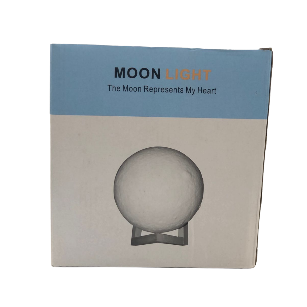 3D Printed Moon Lamp with Wooden Stand | Rechargeable Lunar LED Table Lamp with Touch Control & Adjustable Brightness | Moon Shape Design Home Decor Night Light Bulb with Color Options
