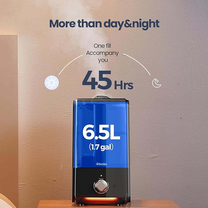 RBIOKO Large Capacity Humidifier – 45H Powerful Mist