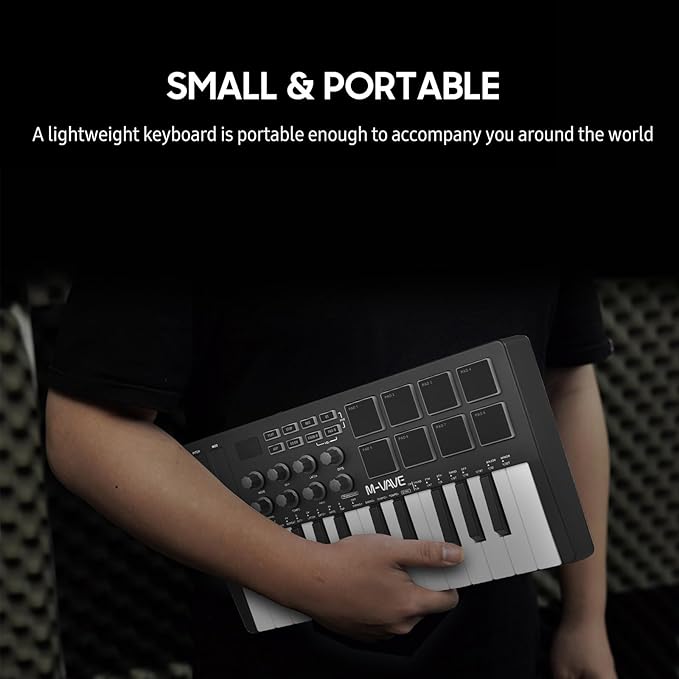 M-VAVE 25 Key USB MIDI Keyboard Controller With 8 Backlit Drum Pads