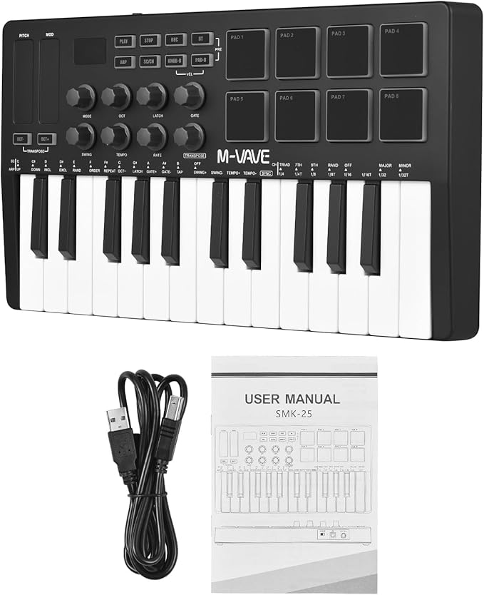 M-VAVE 25 Key USB MIDI Keyboard Controller With 8 Backlit Drum Pads