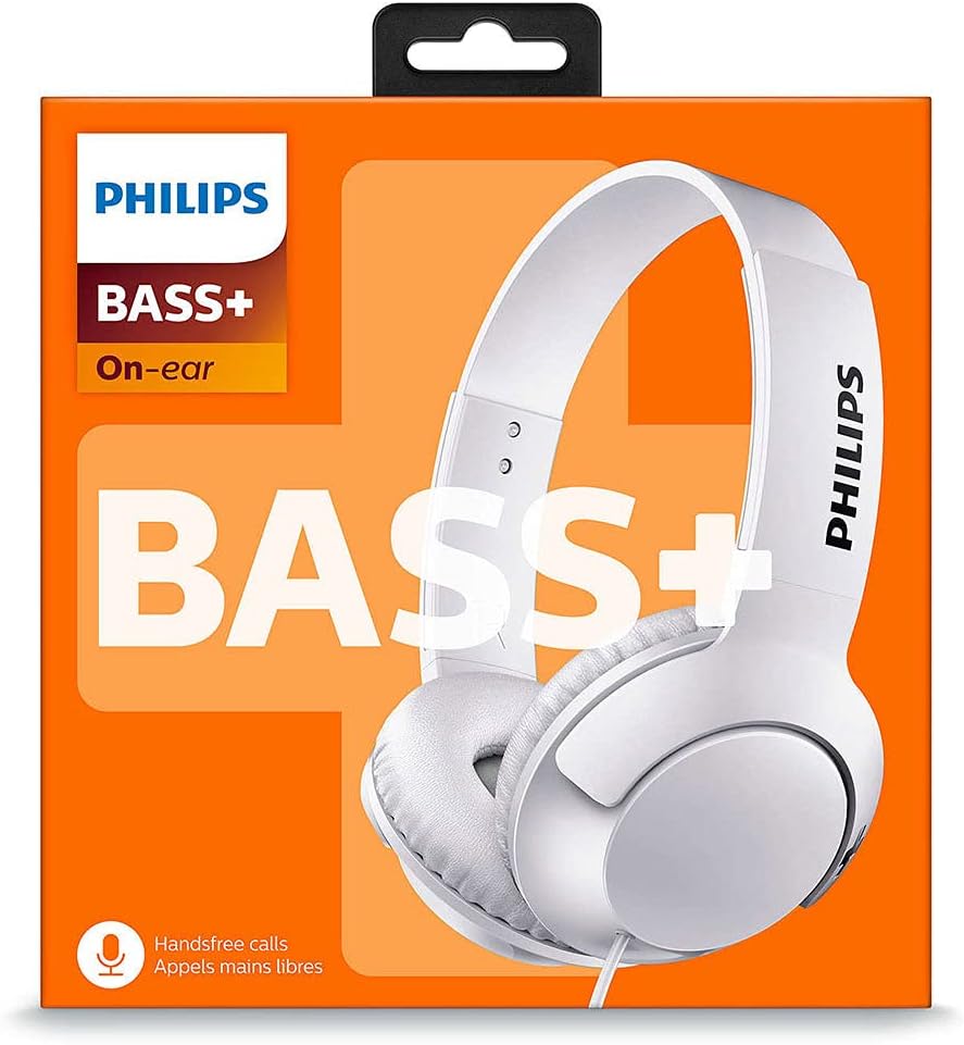 Philips Bass+ Headphones with Microphone (Noise Isolating, Flat Folding)