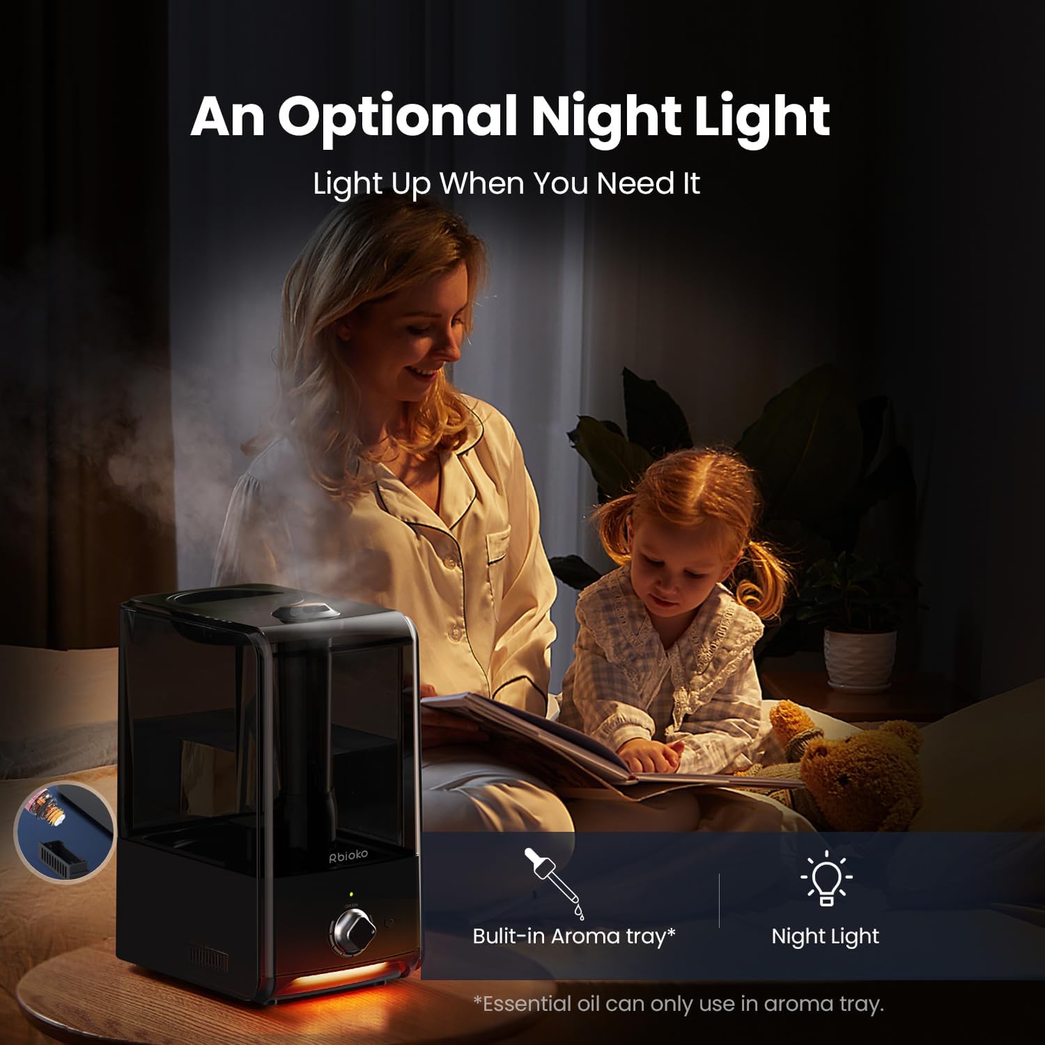 RBIOKO Large Capacity Humidifier – 45H Powerful Mist
