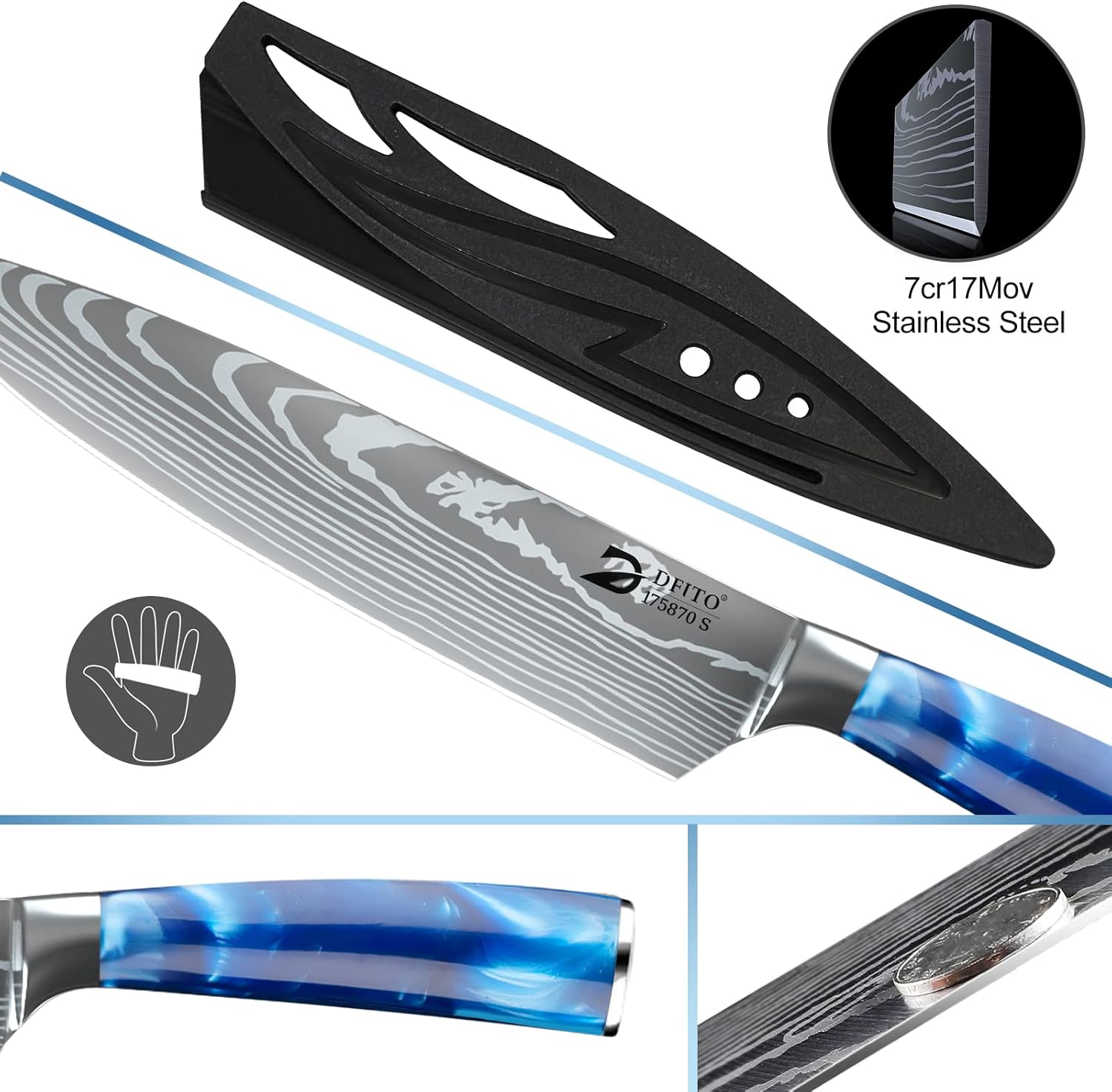 Dfito Chef Knife Sets with Roll Bag, 9 Pieces Professional Knife Set
