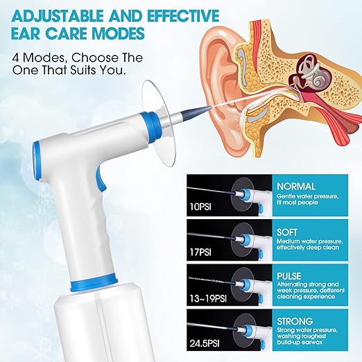 Electric Ear Wax Removal Tool - 4 Pressure Mode Ear Flush Kit for Safe and Effective Ear Cleaning - Electric Ear Wax Removal Tool