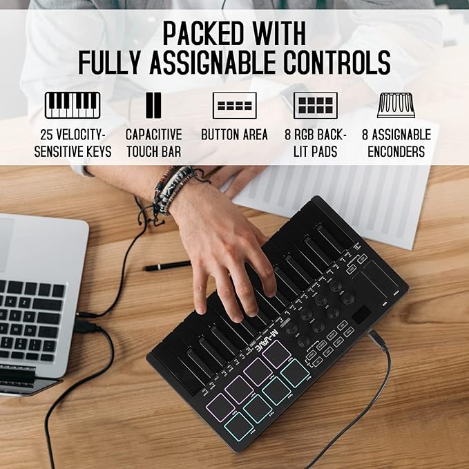 M-VAVE 25 Key USB MIDI Keyboard Controller With 8 Backlit Drum Pads