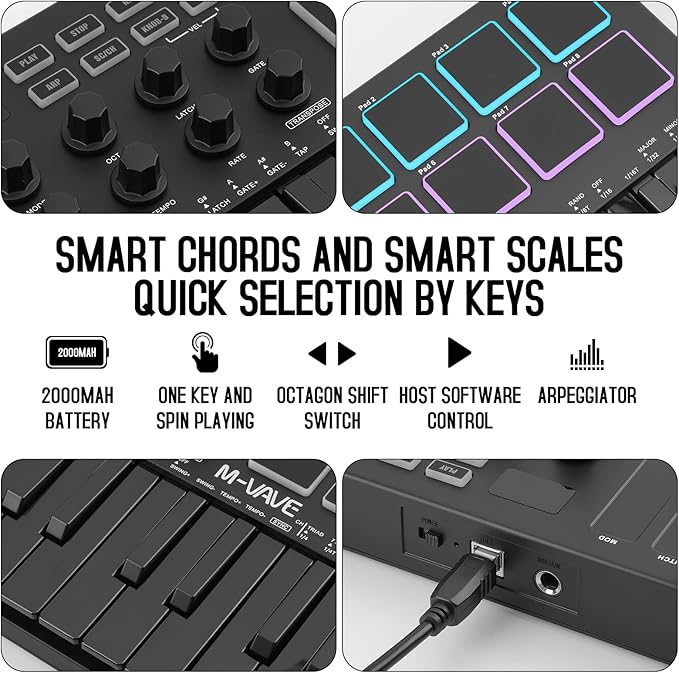 M-VAVE 25 Key USB MIDI Keyboard Controller With 8 Backlit Drum Pads