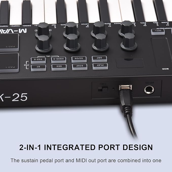 M-VAVE 25 Key USB MIDI Keyboard Controller With 8 Backlit Drum Pads