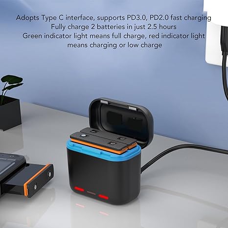 3-Channel Battery Charger Battery Charger Station with Type C Cable