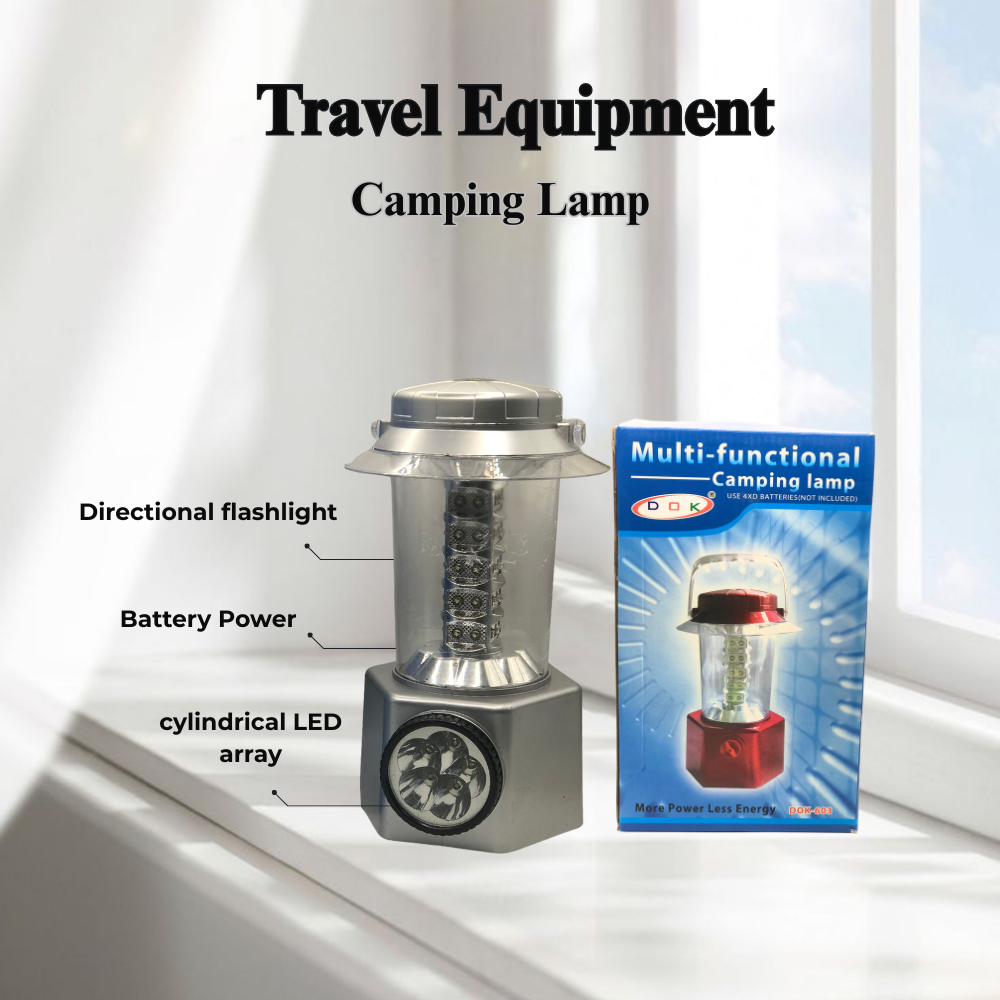 Multi-Functional Camping Lamp & Emergency Lantern – Battery Powered LED Travel Equipment with Directional Flashlight, Cylindrical LED Array, Firefly Illuminated Lighting, Portable Modern Outdoor Light, More Power Less Energy