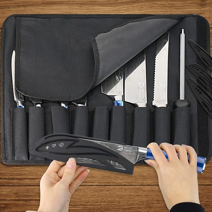 Dfito Chef Knife Sets with Roll Bag, 9 Pieces Professional Knife Set