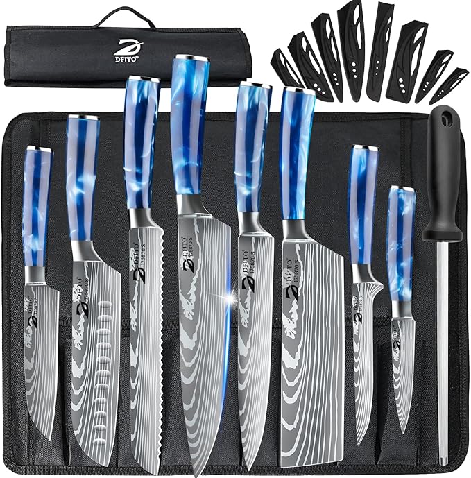 Dfito Chef Knife Sets with Roll Bag, 9 Pieces Professional Knife Set