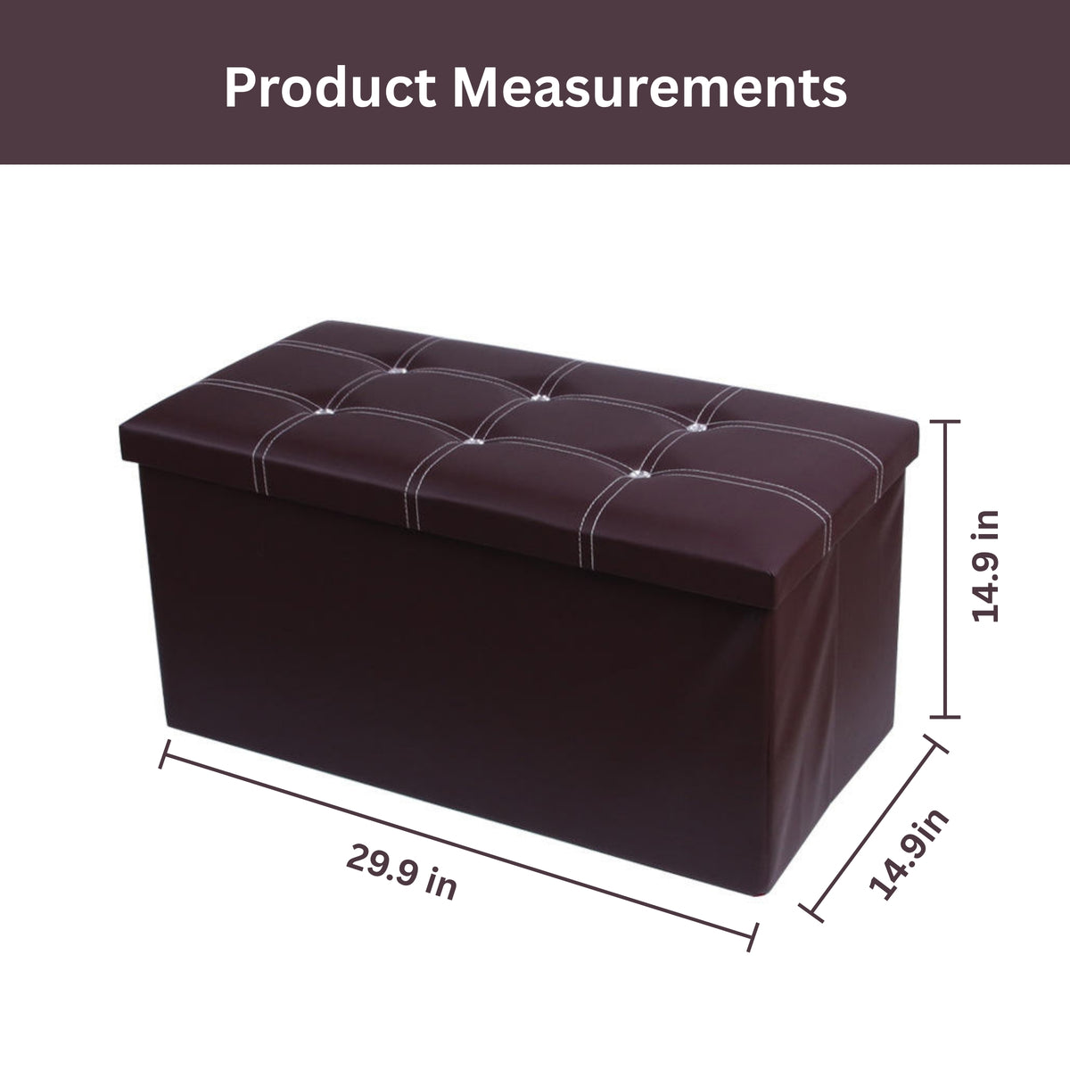 Faux Leather Folding Storage Ottoman Bench, Tufted Top with Hidden Storage.
