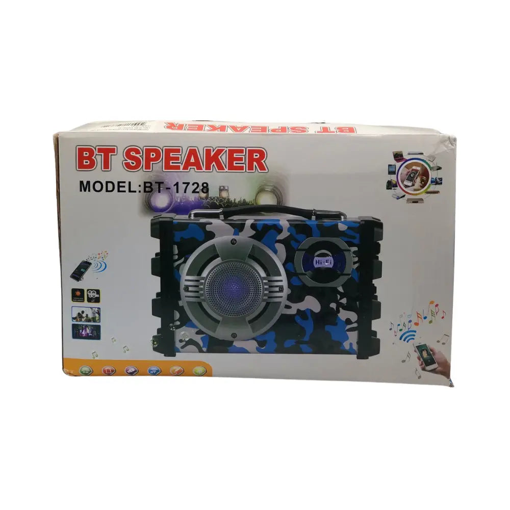 Box of a BT speaker with model number BT-1723 on a white background
