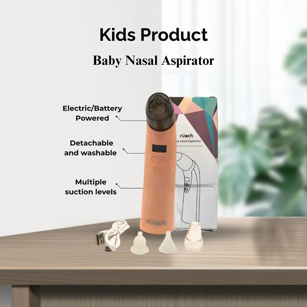 Baby nasal aspirator with features highlighted