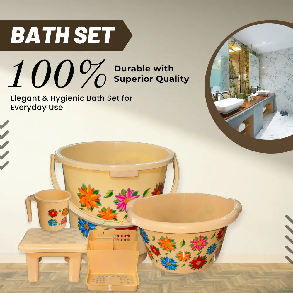 Beige Bath set with floral designs