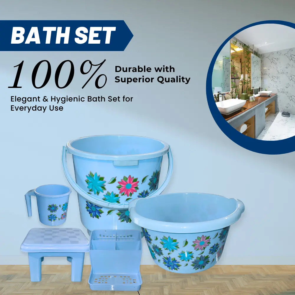 Blue Bath set with floral design