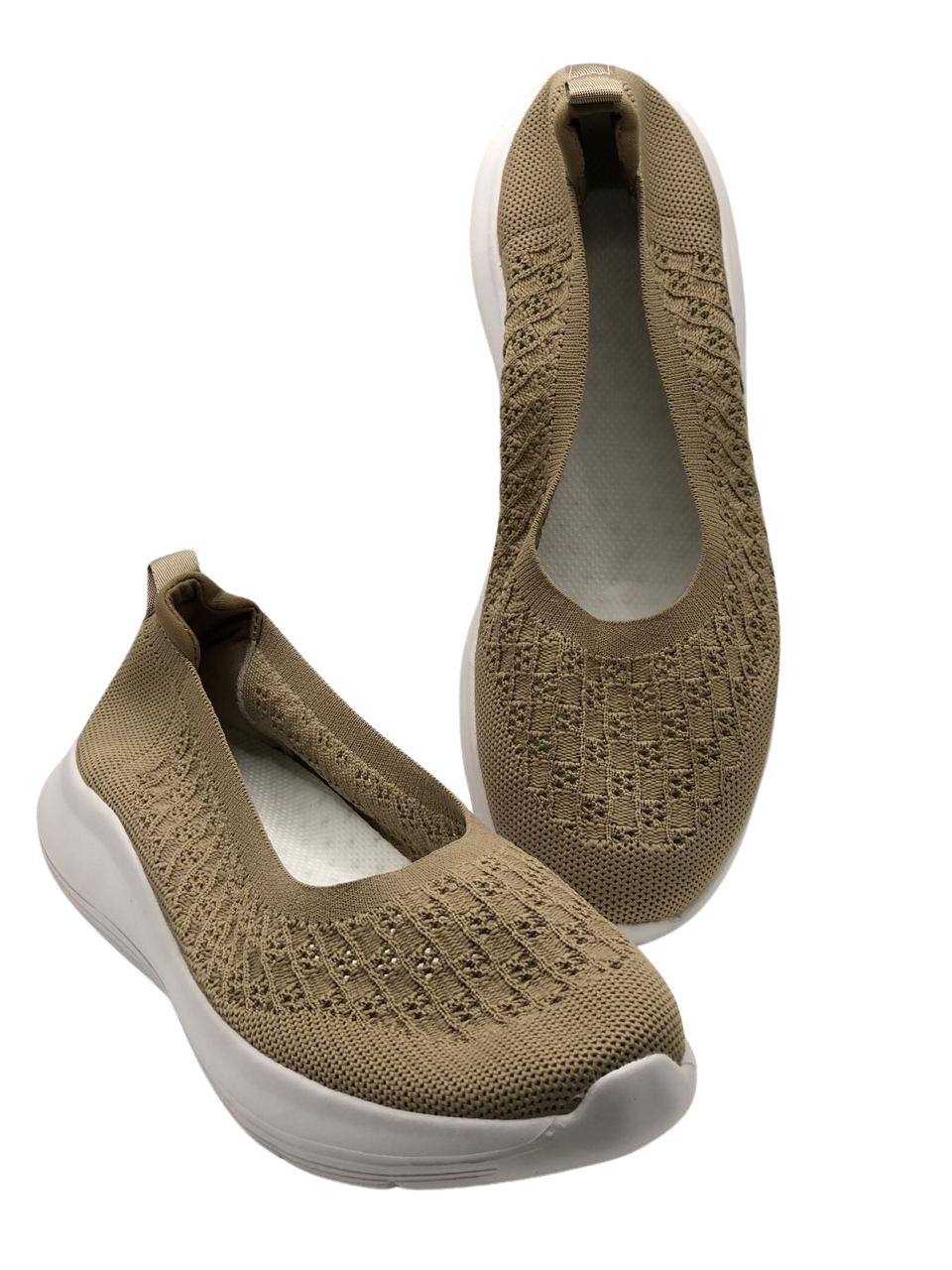 Beige Knitted Slip-On Shoes