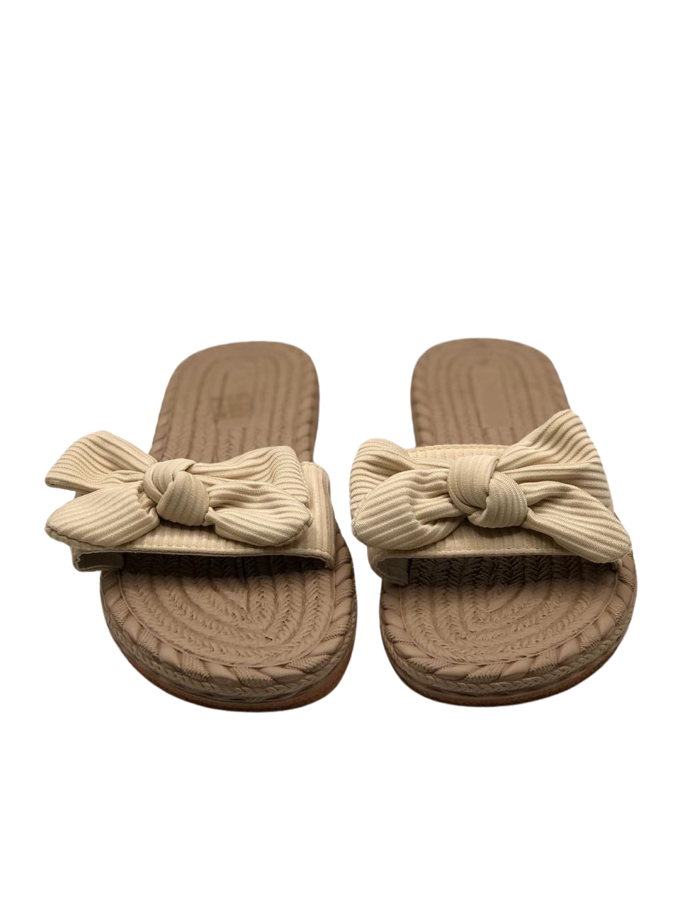 Beige Slide Sandals Woven Sole