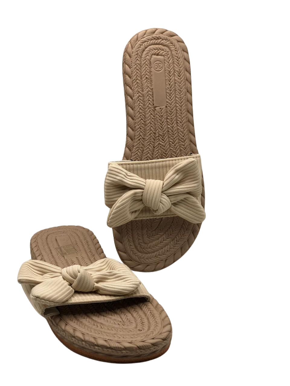 Beige Slide Sandals Woven Sole