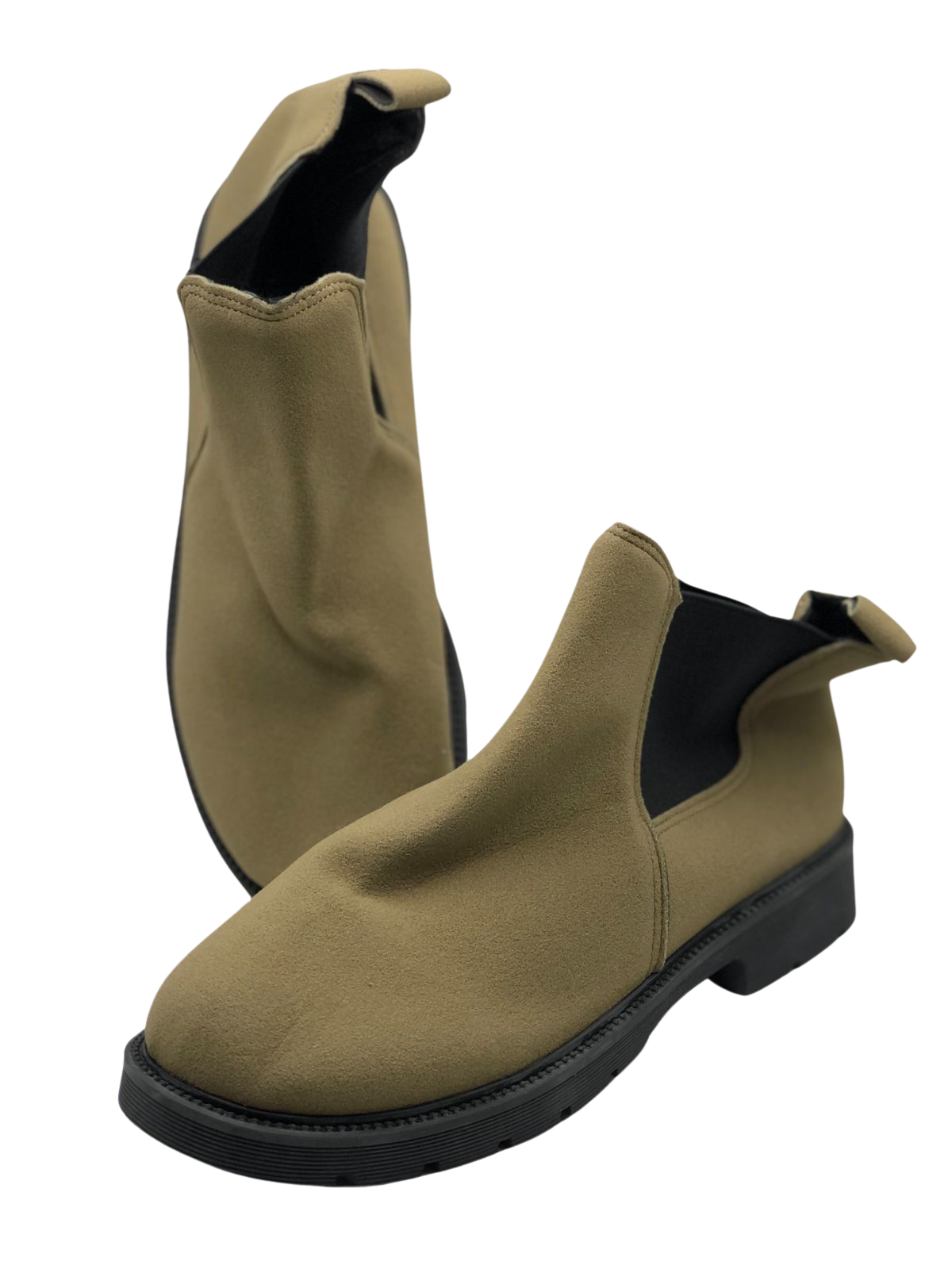 Beige Slip-On Boots with Black Elastic Side Panel