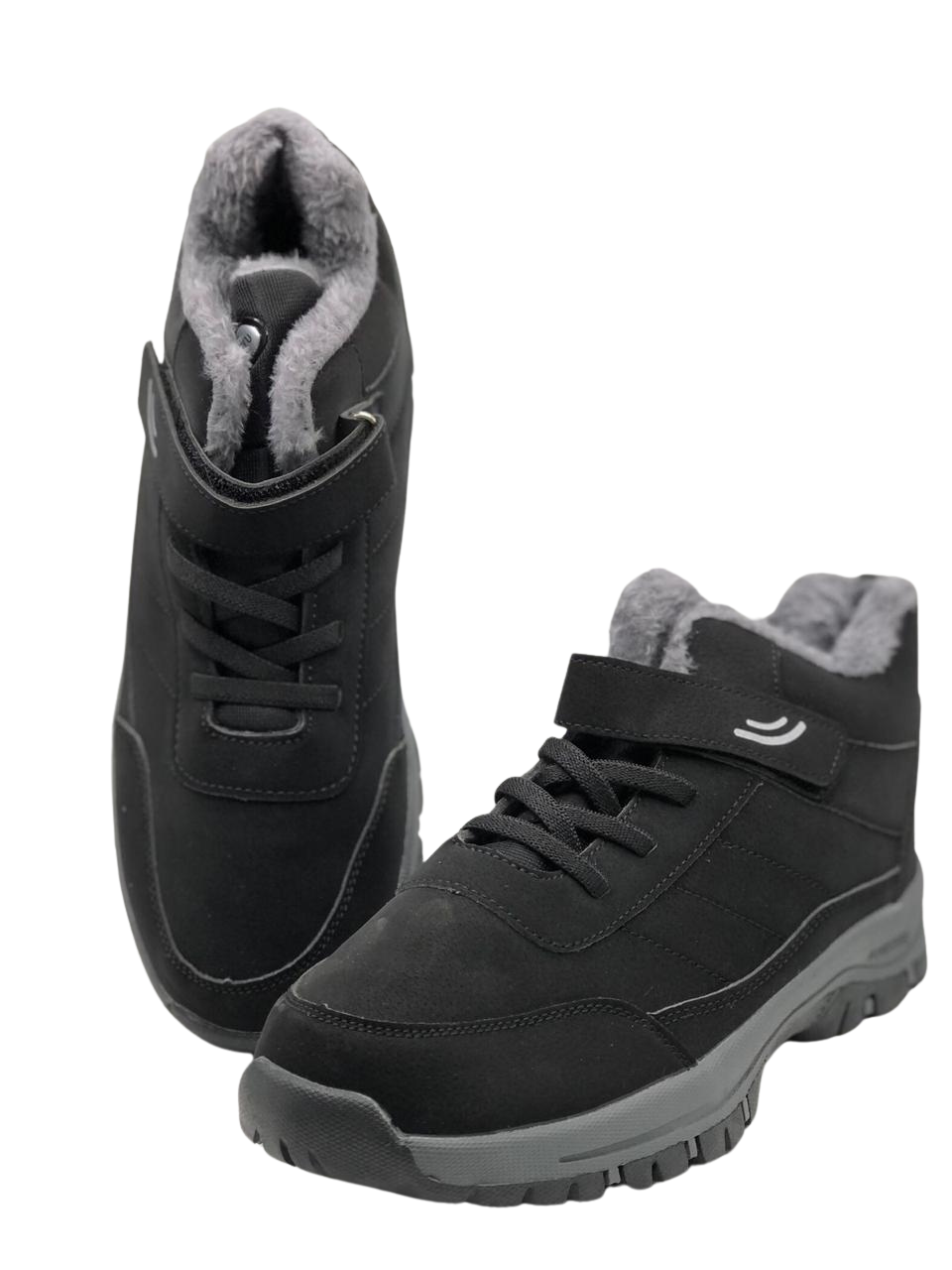 Black Winter Shoes with Grey Fur Lining