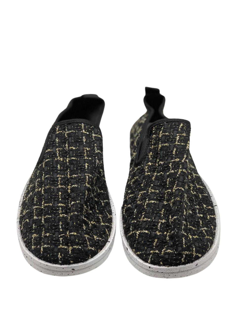 Black and Gold Textured Slip-On Shoes