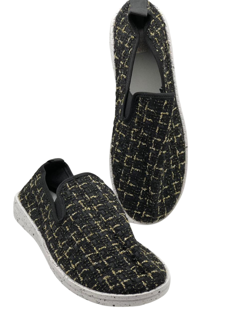 Black and Gold Textured Slip-On Shoes