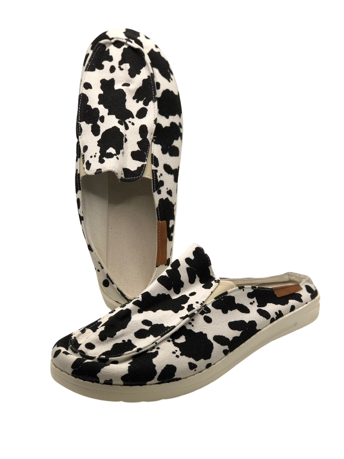 Black and White Cow Print Slip-On Shoes