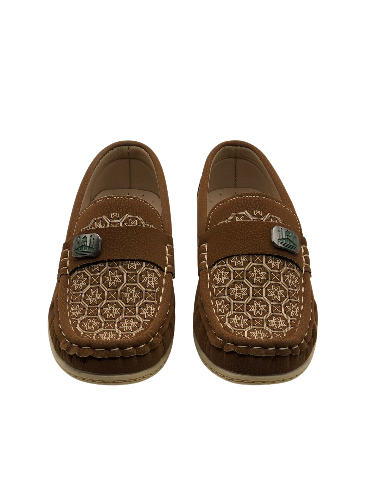 Brown Loafers with White Geometric Patterns