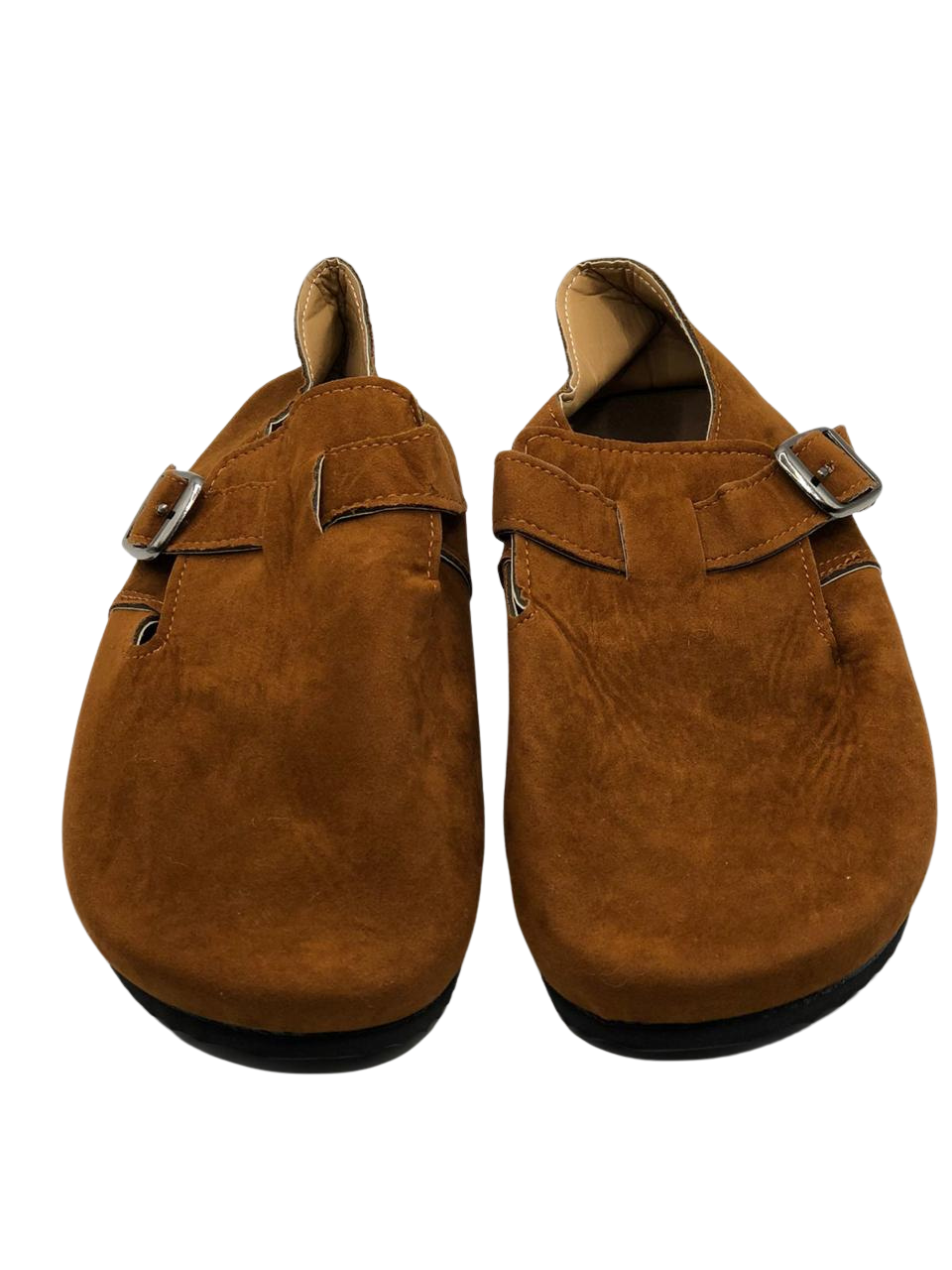 Brown Suede Buckle Strap Slip-On Shoes