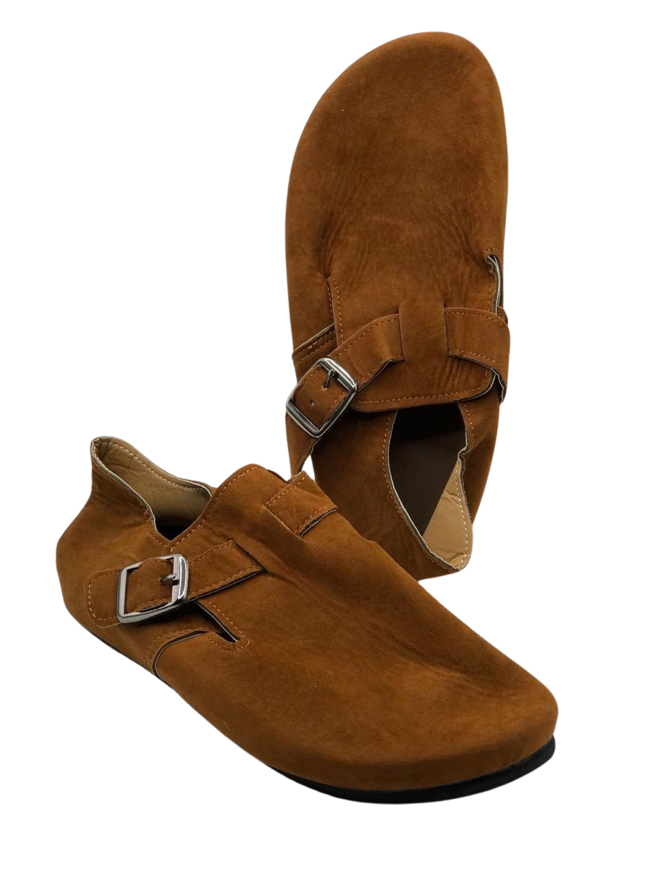 Brown Suede Buckle Strap Slip-On Shoes