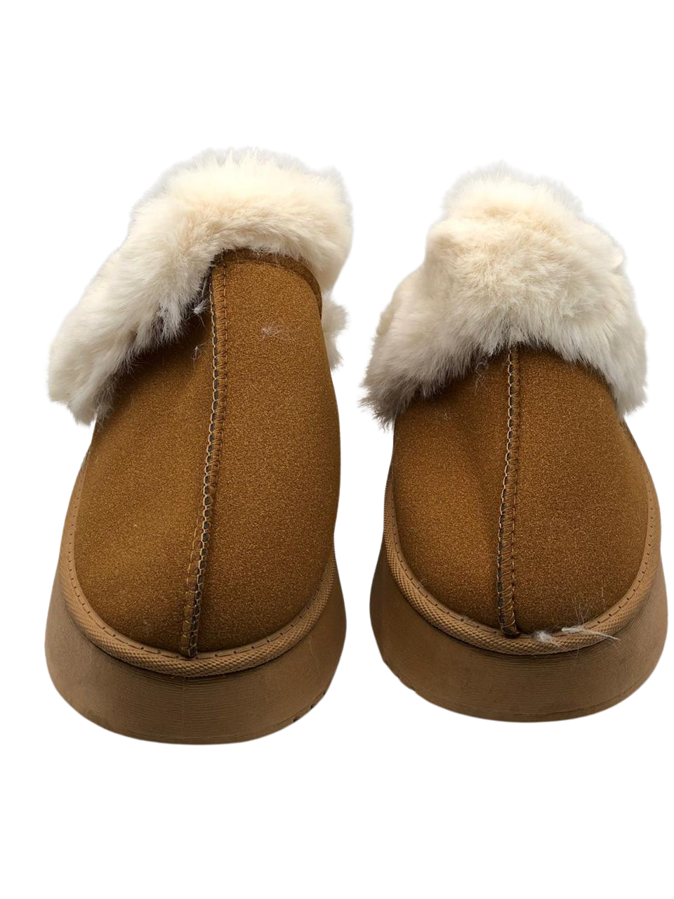 Brown Suede Fur-Lined Slippers