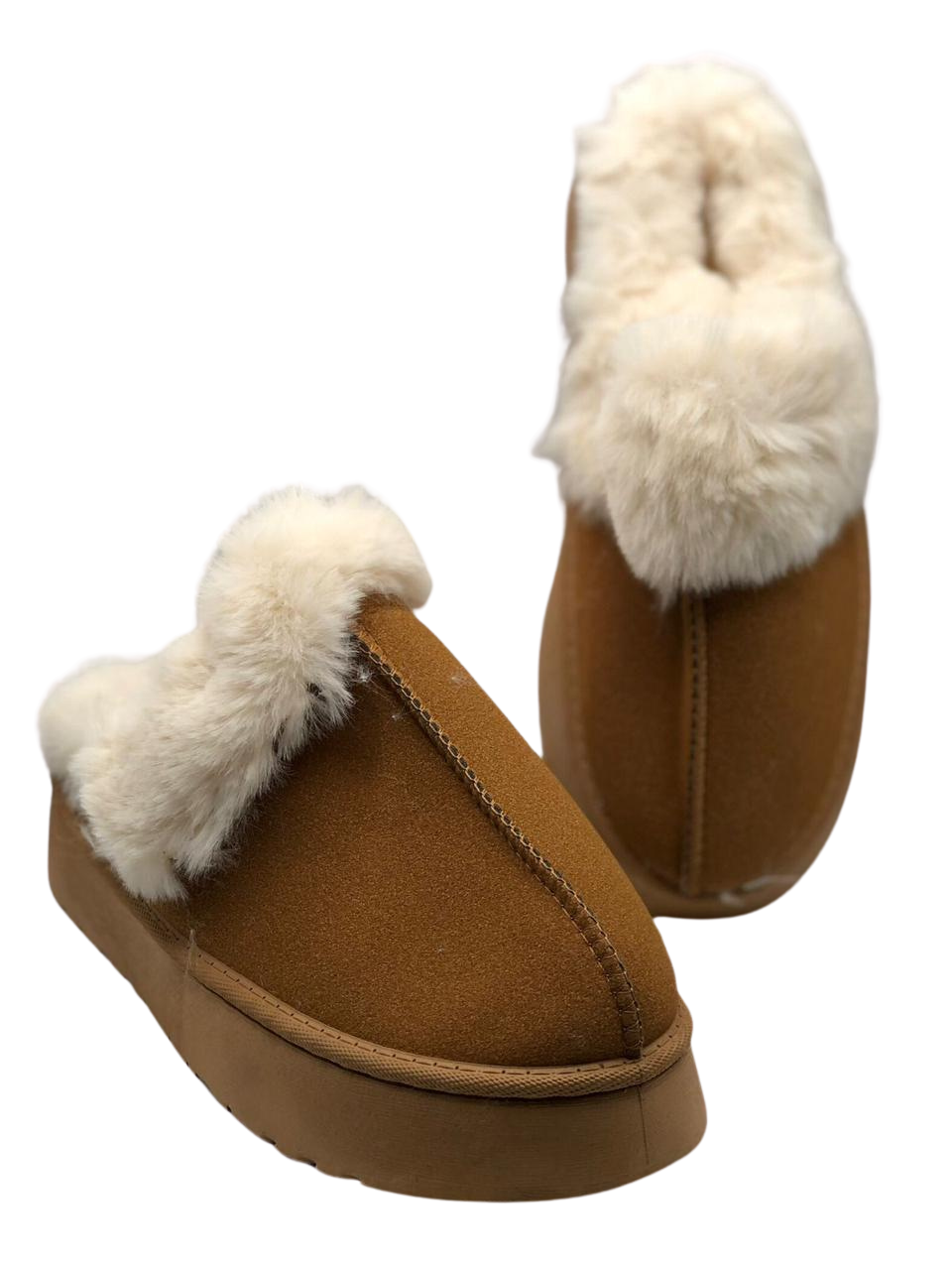 Brown Suede Fur-Lined Slippers